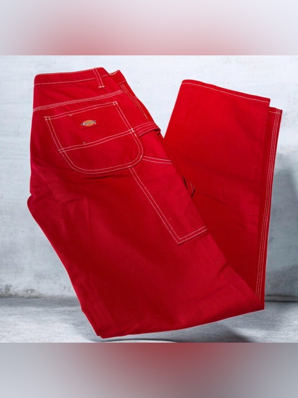 Dickies Red Work Pants with White Contrast Stitching